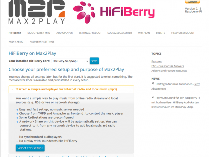 HiFi Berry on Max2Play