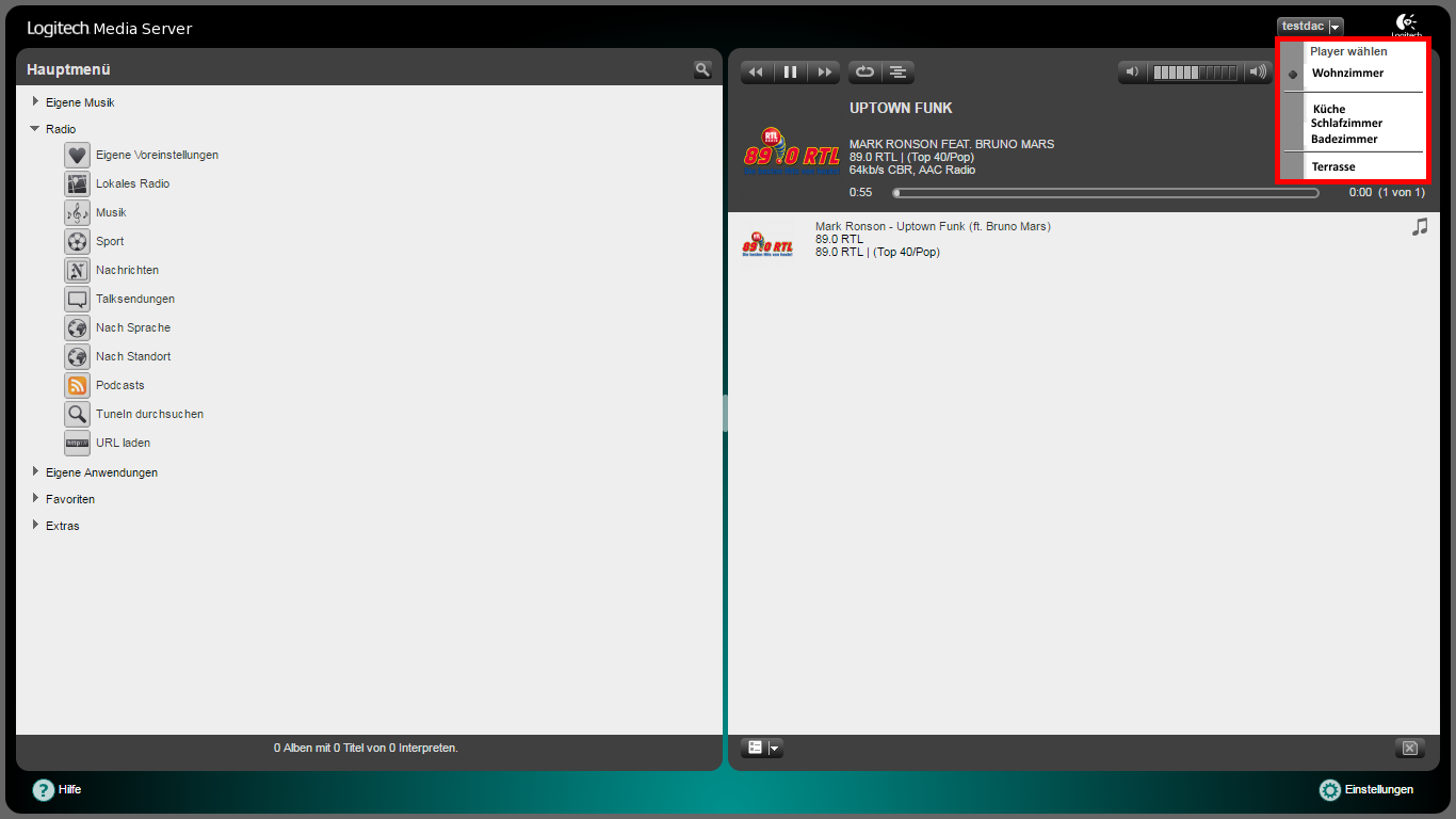 Squeezebox-Server Auswahl des Players