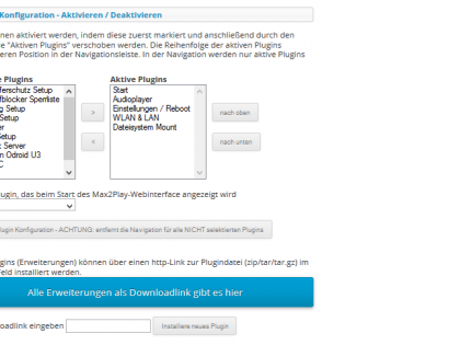 Plugin Einstellungen/Reboot