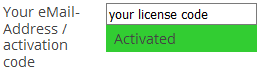 Green box indicates activated license