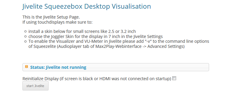 Jivelite settings