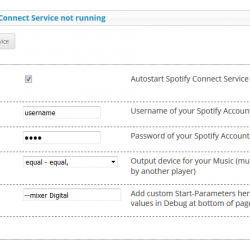 Settings for Spotify Connect an a Raspberry Pi under Max2Play.