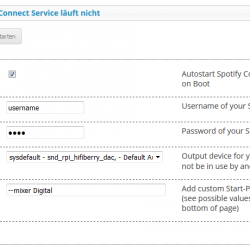 Einstellungen für Spotify Connect auf dem Raspberry Pi mit Max2Play.